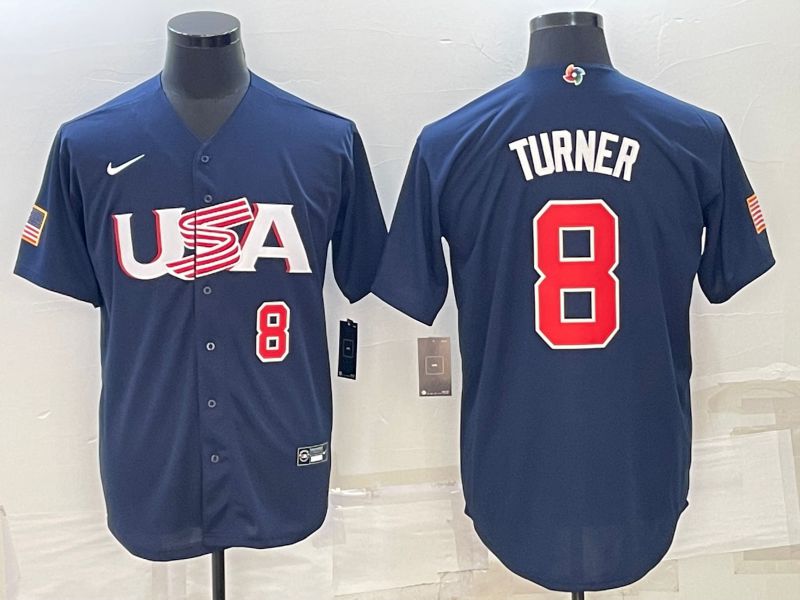 Men 2023 World Cub USA #8 Turner Blue Nike MLB Jersey1